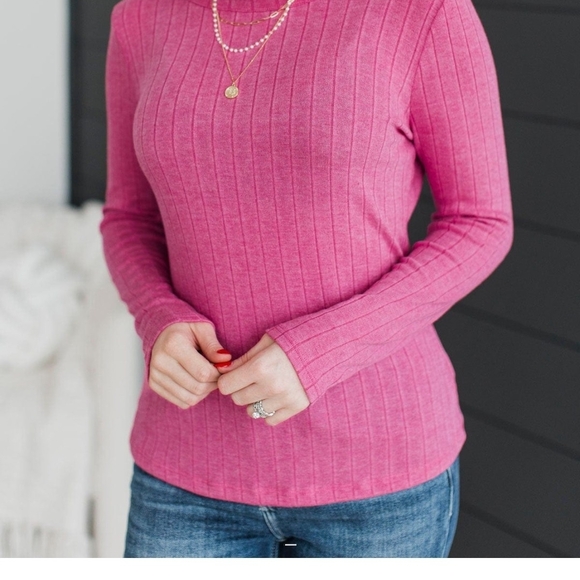 Staccato Sweaters - Staccato Vibrant Pink Ribbed Crew Neck Sweater